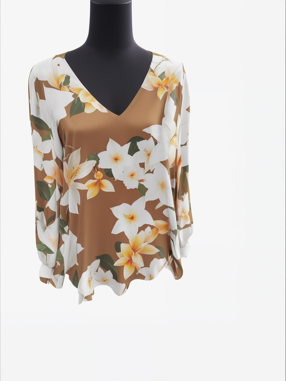 Calvin Klein Women's Brown Floral V-Neck Blouse